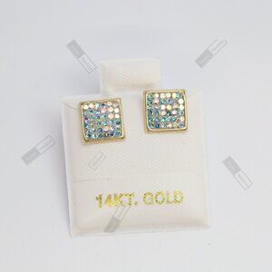 8mm Square Shimmering Stud Earrings in Solid 14K Gold • Modern & Versatile Desig